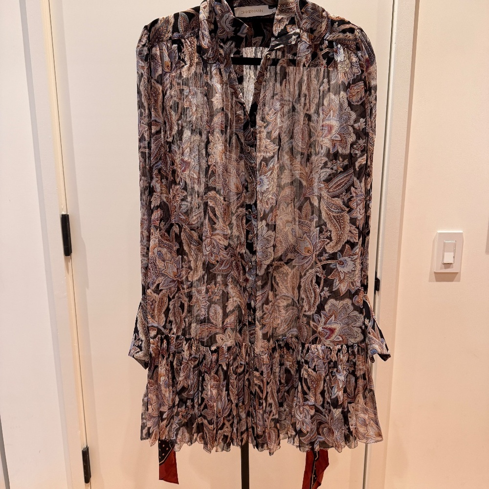 Zimmermann - Scarf Mini Dress in Dark Paisley Print - Size 0 (XS)